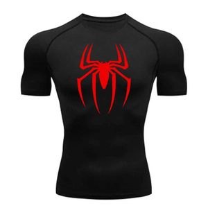 Herr t-shirts mens spindel tryck komprimering skjorta snabb torkning t-shirt gym löpning tröja andas korta ärmfjäder sommar m-3xl j240426