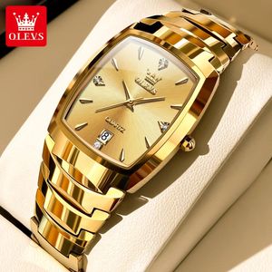 OLEVS Original Quartz Watch for Men Tungsten Steel Strap Calender Waterproof Wristwatch Mens Watches äkta Top Brand Clock 240425