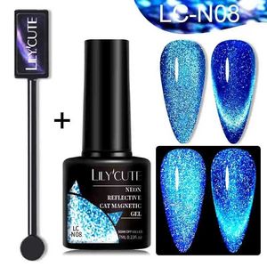 Nail Polish LILYCUTE 7ML Neon Reflective Glitter Cat Magnetic Gel Polish With Magnetic Stick Nail Art Semi Permanent UV Nail Gel Polish Set Y240425