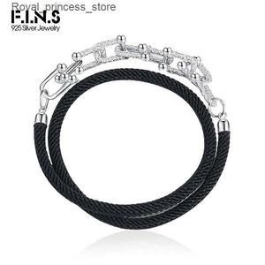 Pendanthalsband F. I.N.S unika S925 Sterling Silver U-formad spännkedja med tang gao mönster halsband retro svart rep fashionabla q240426