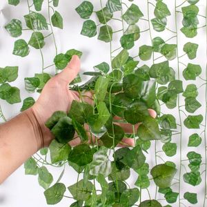 Decorative Flowers 240cm Green Artificial Ivy Leaf Vine Silk Wall Hanging Garland Fake Foliage Plant Backdrop Garden DIY Home Party