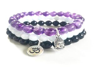 MG0854 NEUE DEISGN NATURAL AQUAMARIN BRACEELT TOP GRADE Schwarzes Turmalin Om Bracelet Trendy Amethyst Buddha Charm Bracelet8244265