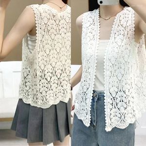 Women's T Shirts Women Vintage Hollowed Out Crochet Knitted Sleeveless Cardigans Open Front Flower Pattern Sweater Vests Top Waistcoat