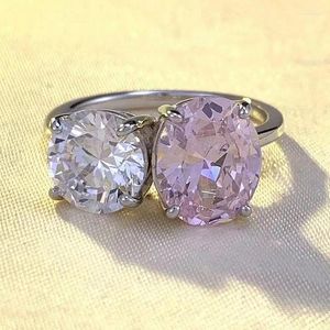 Cluster Rings 2024 S925 Silver Fashion Super Sparkling Large Diamond Oval Pink High Carbon Ring For Women