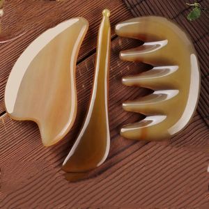 Natural Horn Scraping Plate Gua Sha Board Spa Massage Tool Ox Horn Kinesisk traditionell kroppsmassager kam Akupunkturskrapa 240416