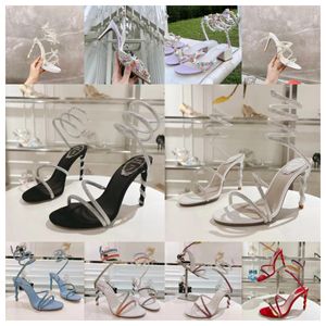 Designer Rene Rhinestones Crystal Butterfly Sandals Stilletto heels Slippers Slides heel shoes women luxury black leather outsole evening Dress shoes footwear