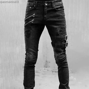 Jeans masculinos Mens de cintura alta Jeans da moda Spring e Summer Noffriend Motorcycle Street usando calças jeans casuais apertadas calças retas calçasl2404