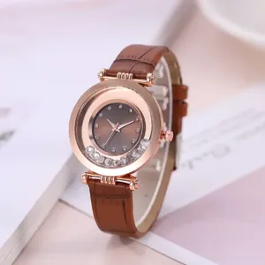Armbanduhr Uhren für Frauen Luxustemperament Ladies beobachten Ledergürtel Diamant ohne Armband Analog Quarz Montre Femme