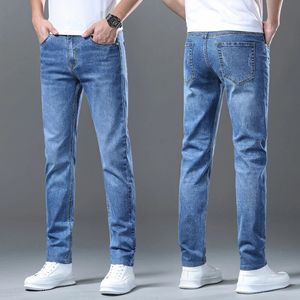 Summer Mens High Quality Thin Blue Slim Jeans Classic Style Business Straight Stretch Denim Pants Mane Brand Trousers 240420