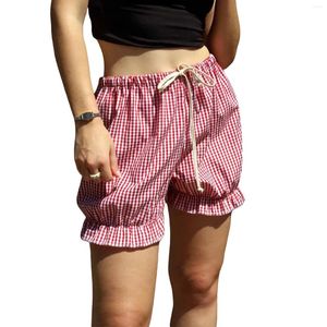Женские шорты Женщины Bloomers 2024 Модные клетчатые оборки шнурки коротки