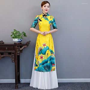 Abbigliamento etnico ao Dai Long Cheongsam Cina tradizionale festa in stile Cina QIPAO Robe Oriental Womens Abito da sera Elegante Vestitido Plus size S-5xl