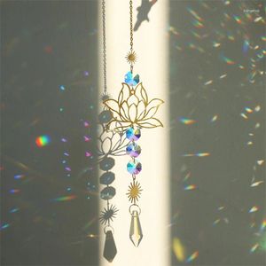 Decorative Figurines Lotus Crystal Sun Catcher Rainbow Prism Colorful Wind Chime Hanging Pendent Door Bells Window Outdoor Garden Decor