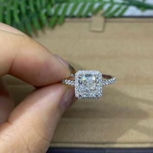 Ringos de cluster aeaw igi labac cultivado diamante 14k ouro branco radiante corte ef vs1 anel de engajamento de cores 2.13ct cvd conjunto