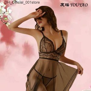 Sexig uppsättning FashionTrend Lace Transparent Inner Womens UnderwearPassion Free Open Dressopen Sexypajamas Exotic Flirty Clothes Q240426