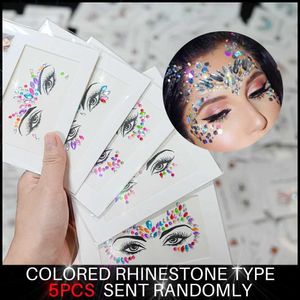 Tattoo Transfer 5pcs sexy Diamantgesicht Tattoo Aufkleber Buntes Glitzer Kristallparty Gesicht Aufkleber 3D Selbstklebende Strass-Strass-Juwelen-Schiebere 240427