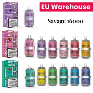 Whisky Savage Original Vapes 16000 Pushs 15k Vaper Dessechável 2% 3% 5% Nic Fluxo de ar comutável Carrinho preenchido 650mAh Bateria Tipo C Carga 10 Sabores