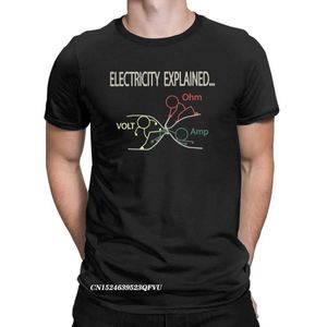 T-shirt maschile Elettricità divertente spiegata Elettricista ohm amp Volt Tops Tops Thirts ohms Law Vintage T-Shirts Cotton New Arrival Tops T240425