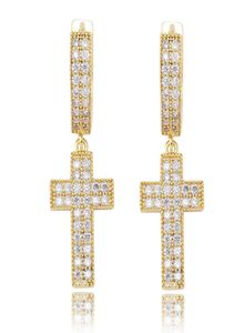 18K Gold Plated Eced Out Cross Ohrringe Charm CZ Stud Ohrring Herren Hip Hop Jewelry Geschenk3317872