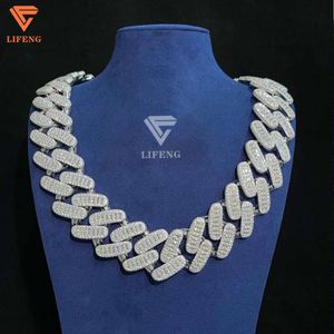 Lifeng Jewelry Hip Hop Cuban Link Chain 18k White Gold Plated Baguette Moissanite Diamond Sterling Silver Miami Cuban Necklace