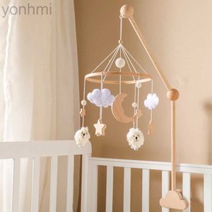 5RR0 Mobiles# Wooden Baby Rattle Mobile 0-12Month Soft Felt Cartoon Sheep Star Moon Newborn Music Box Hanging Bed Bell Mobile Crib Bracket Toy d240426
