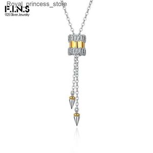 Pendant Necklaces F. I.N.S S925 sterling silver cylindrical necklace for womens cubic zirconia adjustable rivet tassel chain pendant fashionable Q240426