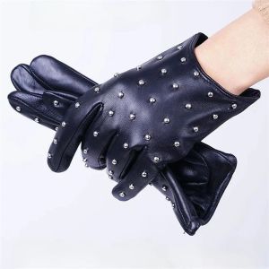 Rivets Genuine Leather Sheepskin women's gloves Thin warm women's winter gloves driving motorcycle women's leather gloves