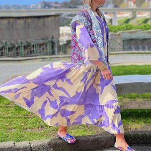 Abiti casual estate floreali maxi abito maxi in stile bohémien con patchwork a pieghe con stampa a colori abbinate