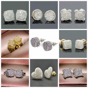 Stud Rock Hip Hop Iced Out Stud Earring for Men Male Ice Studded Zircon Gold Color Piercing Ear Accessories Hiphop Trend Jewelry d240426