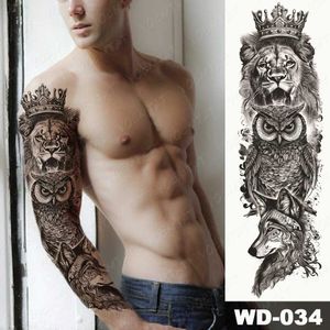 5nai tatuering Överför stor armhylsa tatuering Lion Crown King Rose Watertproof tillfällig Tatoo Sticker Wild Wolf Tiger Men Full Skull Totem Fake Tatto 240427