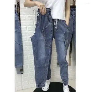 Kvinnors jeans kvinna byxor elastisk midja ankelbunden lös casual nionde mager pantalones vaqueros mujer