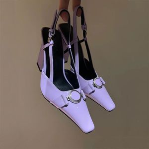 Designer Sandaler High Heels Slingback Sandal Classics Silde Calf Metal Buckle Pointy Toe Shoes Thick Heel 5cm Summer Woman Heels Wedding Sandals Shoes