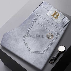 Designer Jeans for Mens European end Jeans Men's Elastic Slim Fit Small Straight Feet Trendy Fashion Washed Water Men's Gray Pants