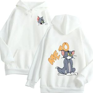 Sweatshirts kawaii karikatür basılı sweatshirt harajuku hoodie cat tom fare jerry yeni ulzzang çift kıyafetler rahat uzun kollu kapüşonlu unisex