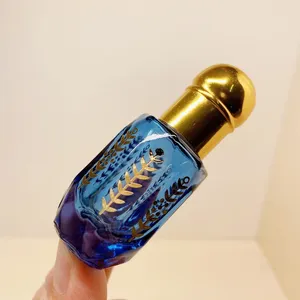 Storage Bottles 6ml Blue Glass Tumbler Bottle Electroplate Engraved Crown Perfume Dispenser Portable Essential Oil Small Wheat Spi