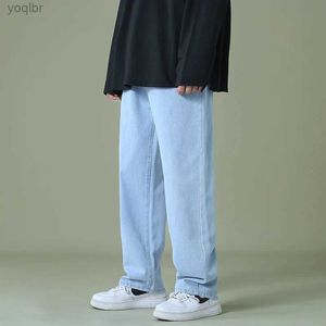 Mäns jeans Nya hösten Mens denim Wide Leg Pants Korean Straight Blue Pocket Jeans Elastic midja Student Sanning Mens Black Grayl244