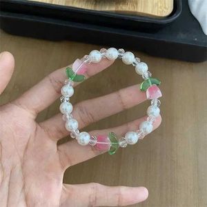 Pärlstav ny Korea elegant tulpan charm armband kvinnor färgglada söt blommor kristall pärla bröllop smycken gåvor