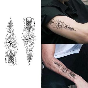 Tattoo Transfer Lasting 15 days temporary tattoo sticker waterproof non-reflective compass arrow pattern tattoo sticker boys arm body art 240426