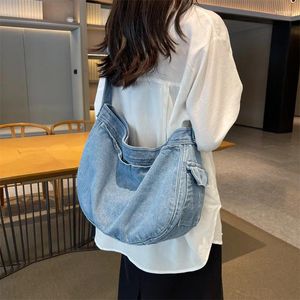 Kvällspåsar vintage denim textil mjuk slouchy hobo väska college 2024 kvinnlig ungdom harajiku jeans emo ita y2k skolbok crossbody sida sida