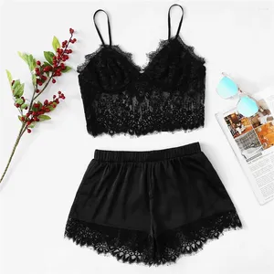 Bras define lingerie sexy para mulheres conjunto de duas peças de suspensório de renda preta e perspectiva Ultra Short Dinventgown Exotic Ropa Interior