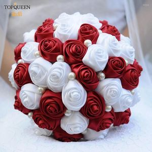 Wedding Flowers TOPQUEEN F4 Handmade Flower Bride Bouquet With Artificial Rose Color Can Customized Any Colors