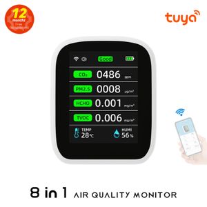 TUYA WIFI Luftkvalitetsmätare 8-i-1 inomhusluftkvalitet Monitor Portable CO2 Monitor Temperatur och fuktighetstestare 240423
