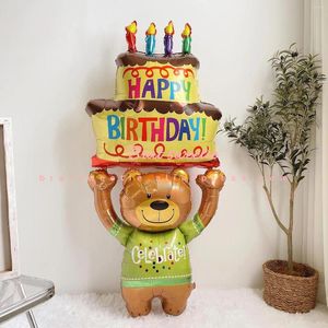 Party Decoration Large Bear Cake Foil Balloons For Birthday 1st First Year Baby Shower Anniversary Balloon Kids Toys Supplies