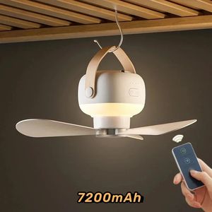 Mini Tavan Fanı Taşınabilir Kamp Asma Fan 7200mAh USB LED Işık ve Uzaktan Kumanda Electric ile Şarj Edilebilir Elektrik 240411