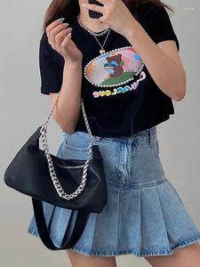 Backpack Y2K Black Cool Girl Women Messenger Bag PU Leather Chain Brand Designer Crossbody Bags Underarm Casua Hobo Solid Color