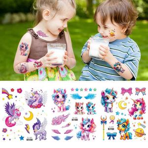 Trasferimento di tatuaggi da 8phn 6pcs scintillante Rainbow Tattoo Adesivo Waterproof Mermaid Unicorn Tatto Adesivi da tatto temporanea per bambini Birthing Party Decor 240427