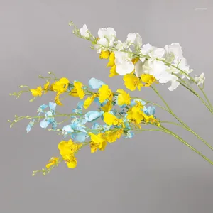 Decorative Flowers Three Fork Dancing Orchid Simulation Fake Silk Flower Living Room Table Decoration Artificial