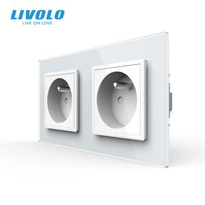 Plugs Livol 16A French Standard, Wall Electric/Power Double Socket/Plug, Pannello in vetro in cristallo, C7C2FR11/12/13/15, NO