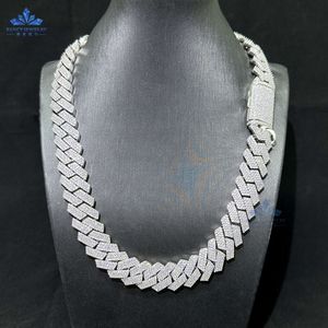 18 mm 3 Reihen Voller D-VVs Eis aus Moissanit Diamond Sier Ketten Hip Hop Schmuck Kubanische Verknüpfungskette Halskette