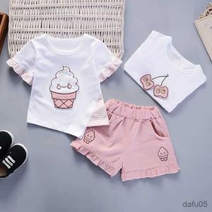 衣類セット2PCS幼児の女の子の服セットサマーキッズアイスパターン半袖Tシャツトップス+ショーツファッションかわいい衣装