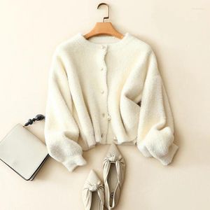 Malhas femininas hsa mole mole fofo pérola imitação jaqueta curta 2024 primavera outono pequeno suéter de estilo perfumado cardigan